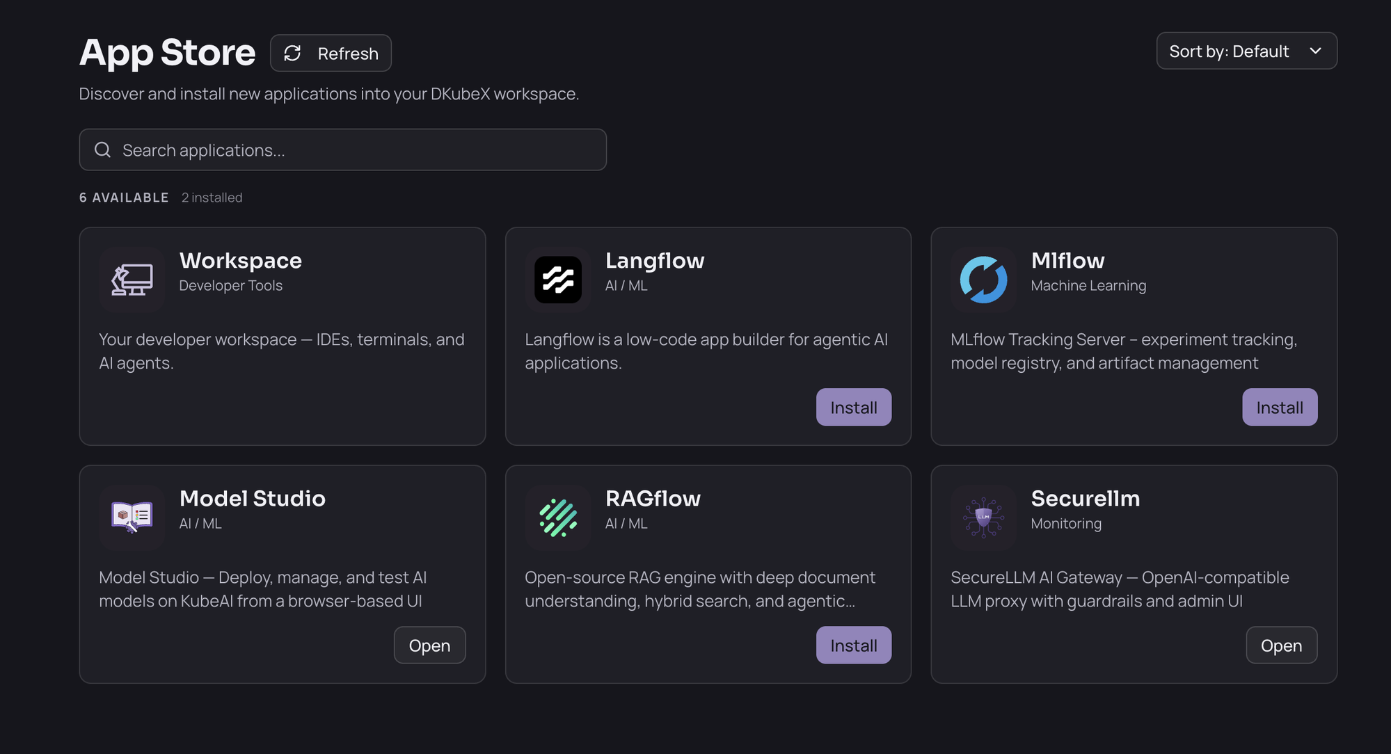 The App Store, with the Workspace card alongside the other available applications