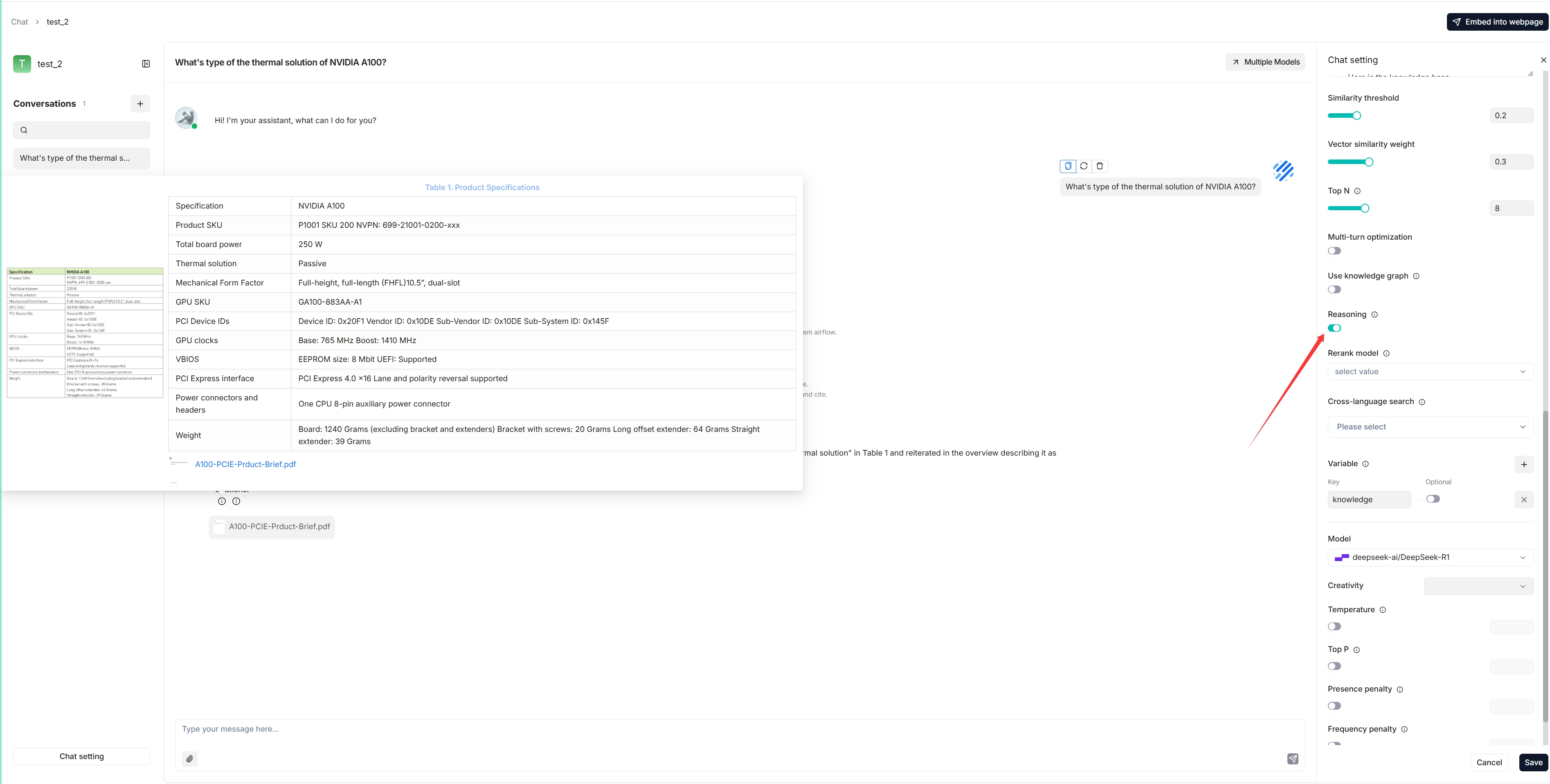 reasoning toggle