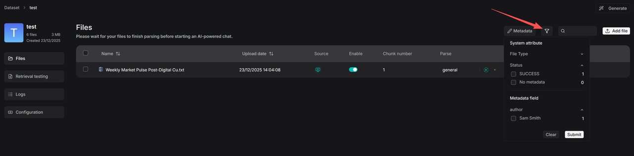 filter metadata