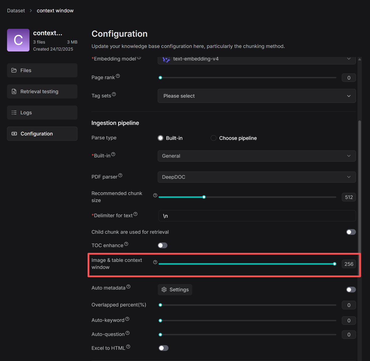 image and table context window