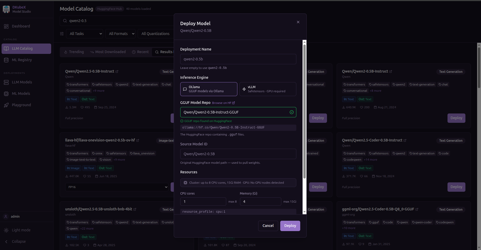 Deploy model form
