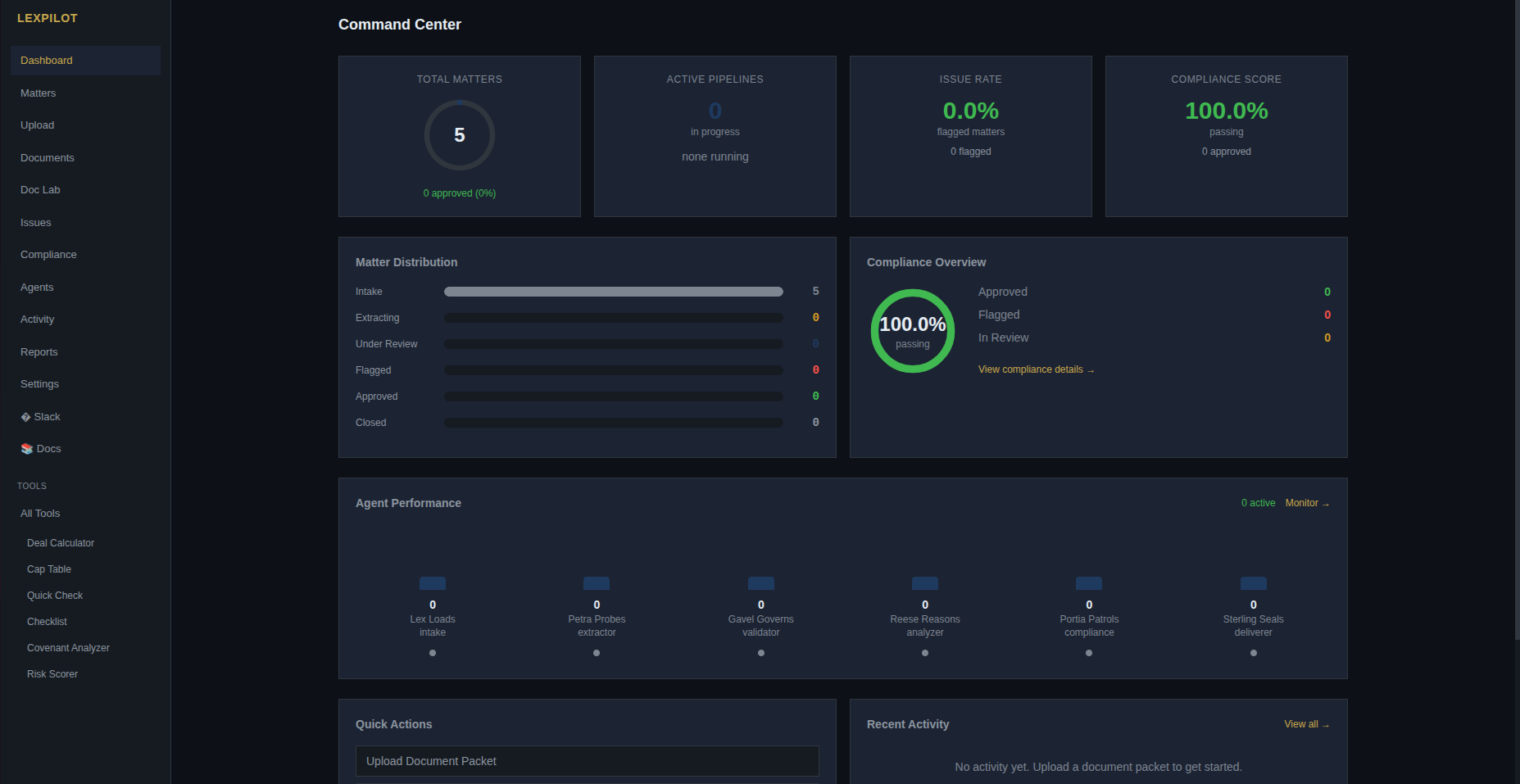 The LexPilot Command Center dashboard