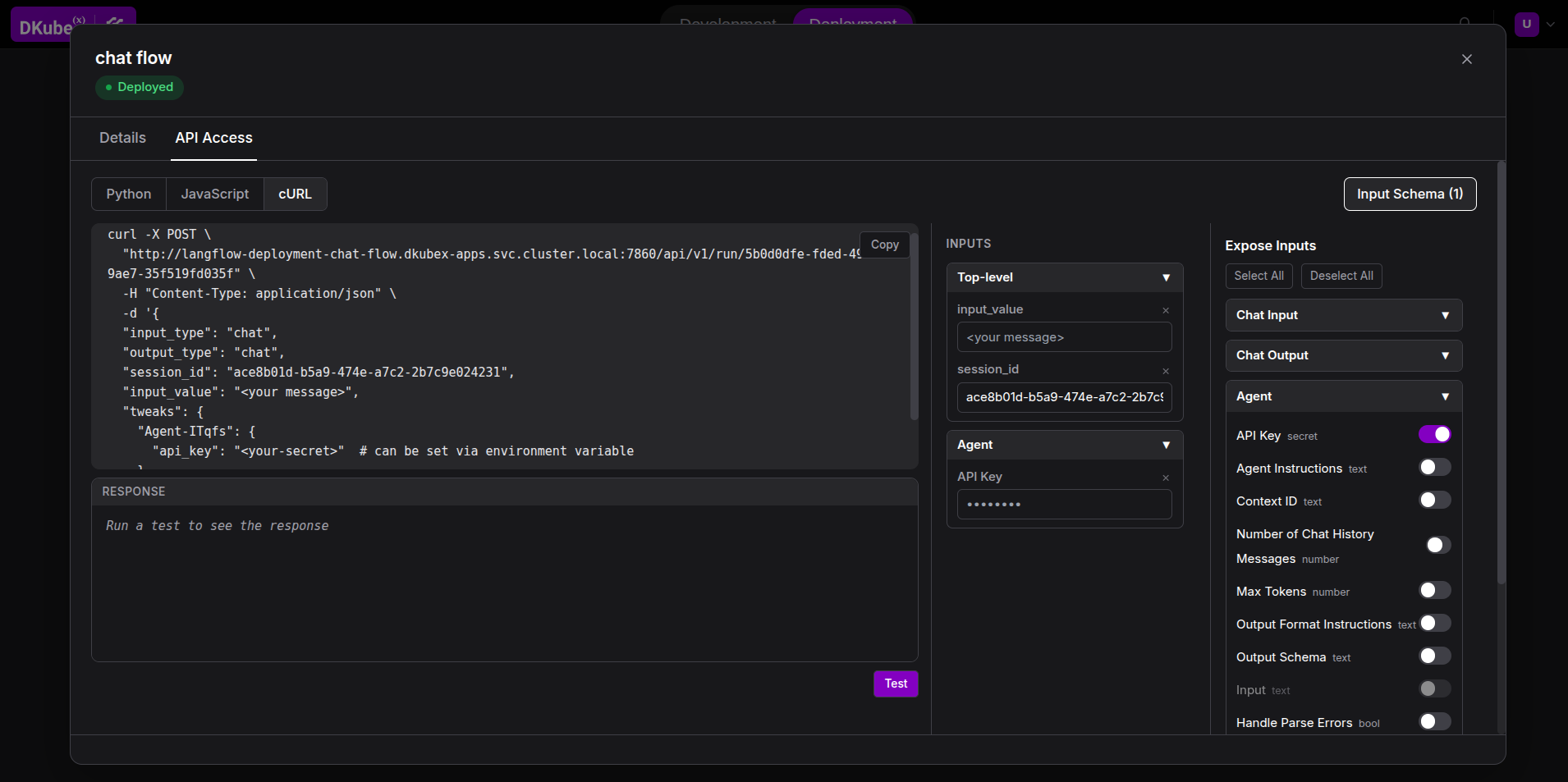Deployment detail panel — API Access tab