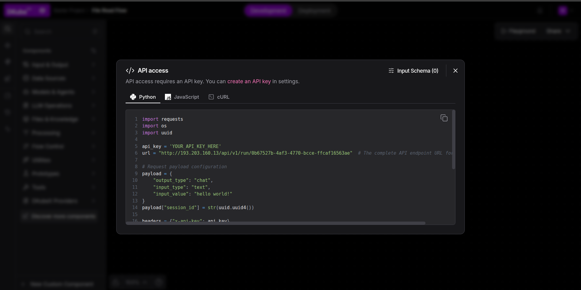 API Access modal