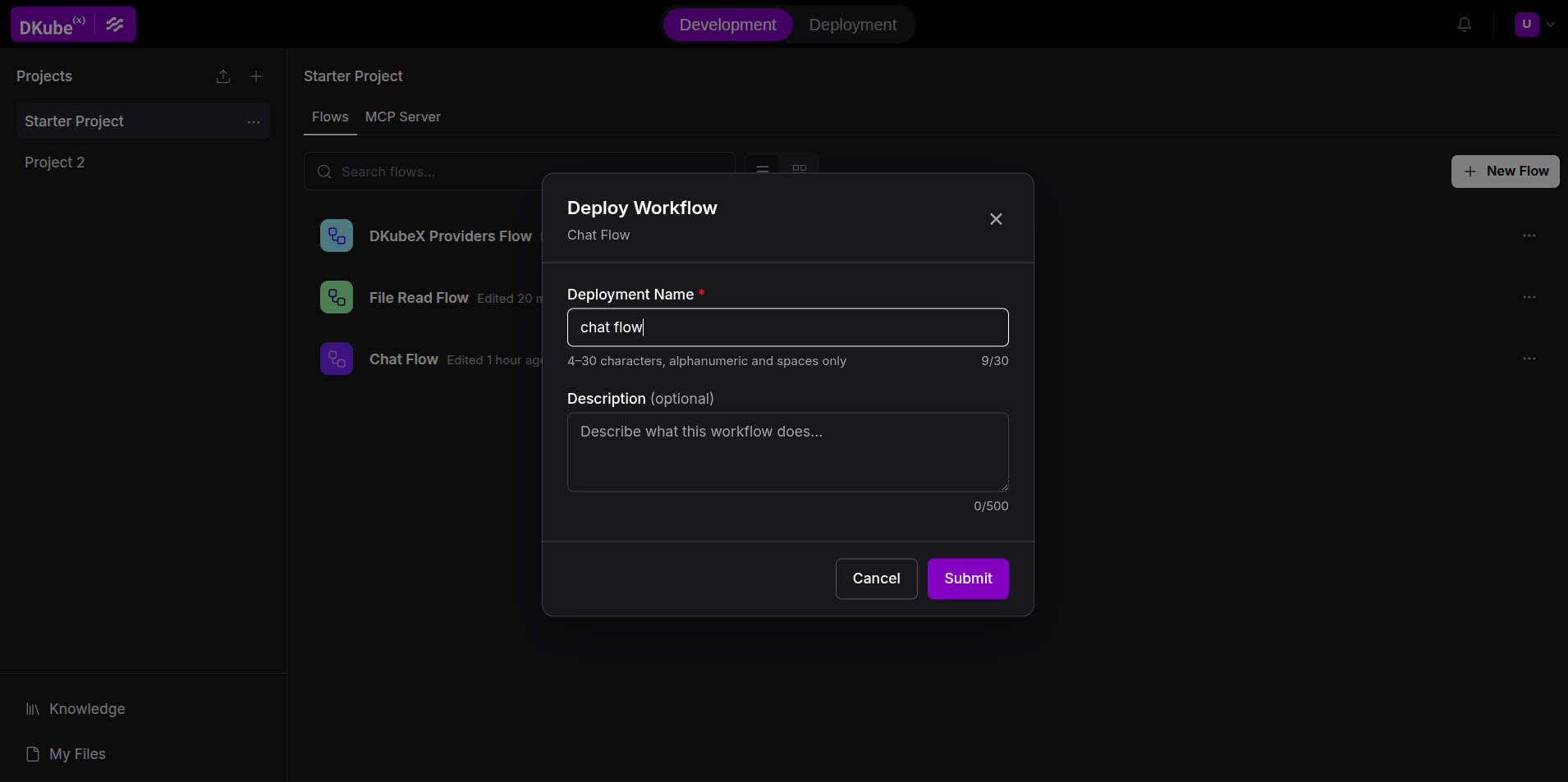Deploy modal